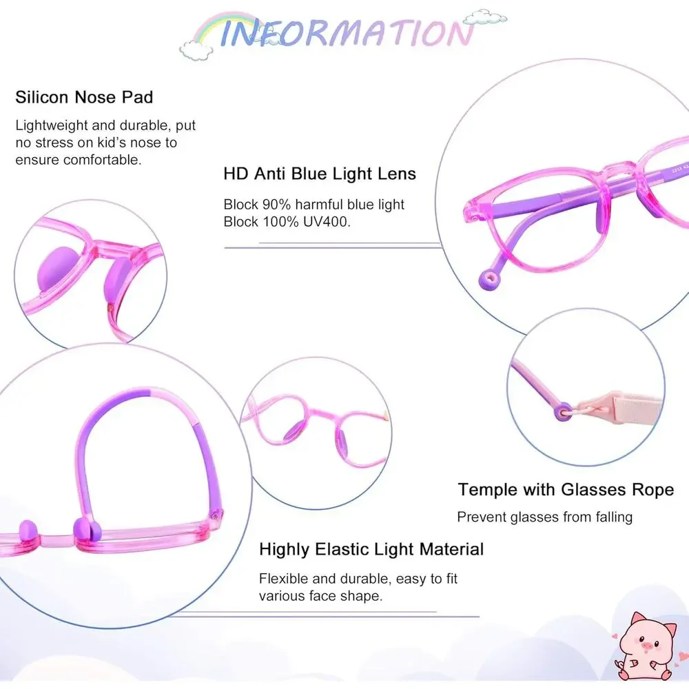 New LAMBBAA 2 Pack Kids Age 3-12 Blue Light Blocking Anti Glare Computer Glasses